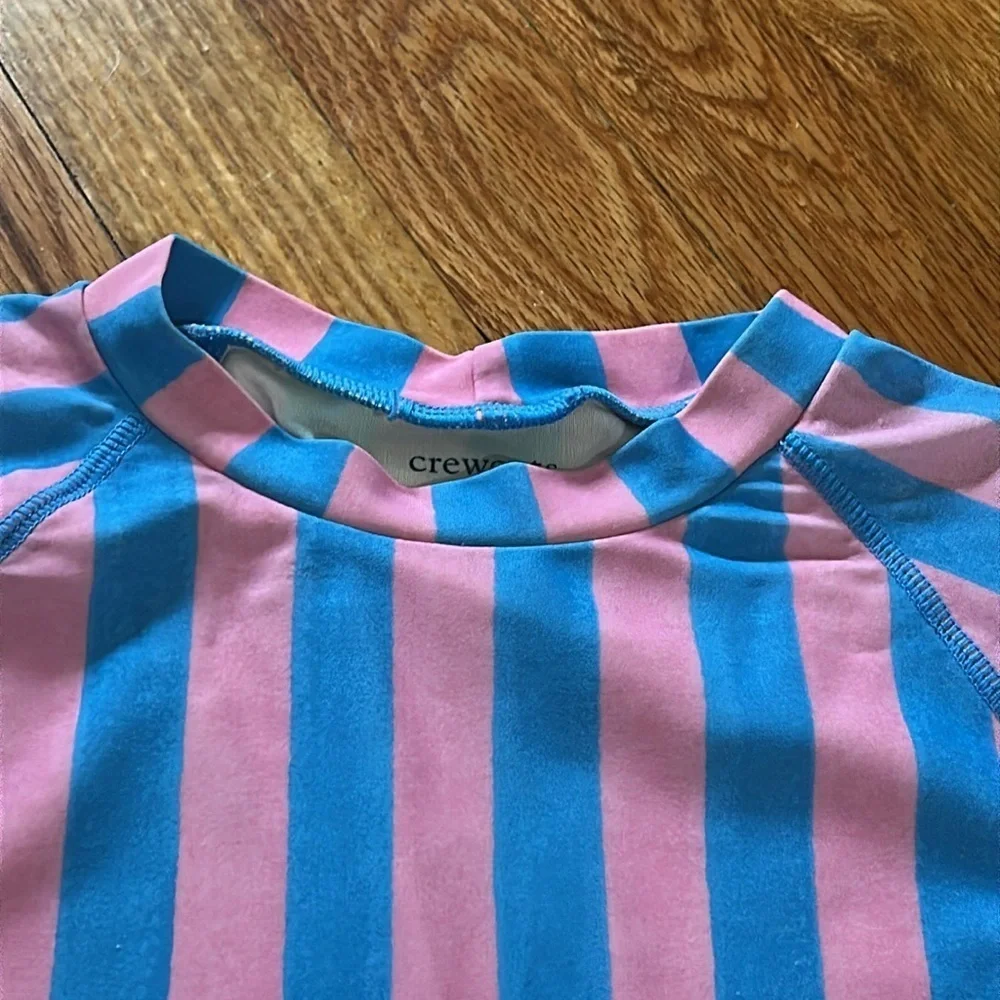 J. Crew Crewcuts SZ Blockprints Rash Guard in Pink Blue Stripe - Size 6/7